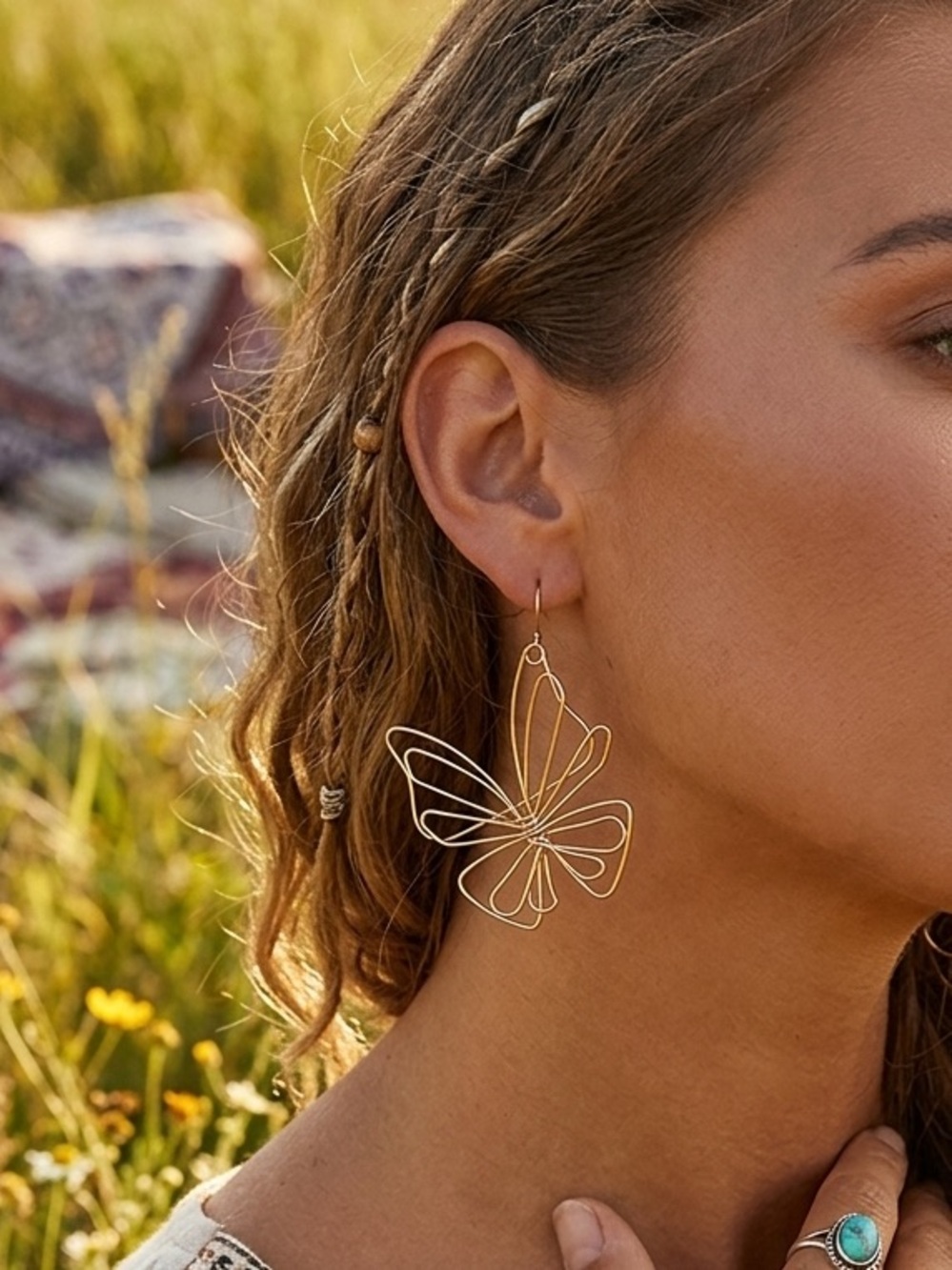 Gold Butterfly Wireframe Drop Earrings